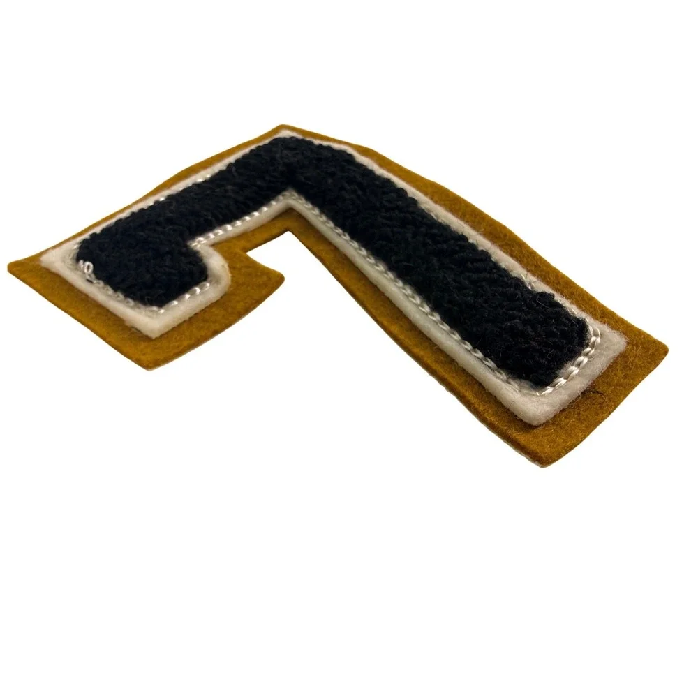 Vintage Chenille Number 7 Patch Letterman Varsity Jacket Black White Gold 3.75in